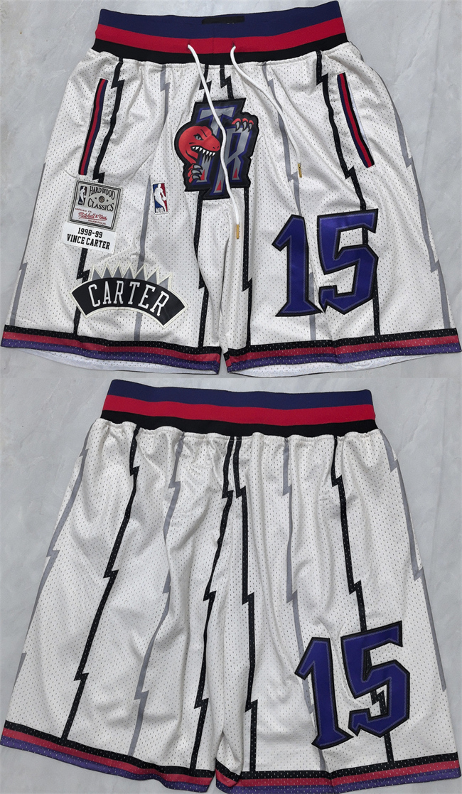 Men's White Toronto Raptors #15 Vince Carter Shorts (Run Small)